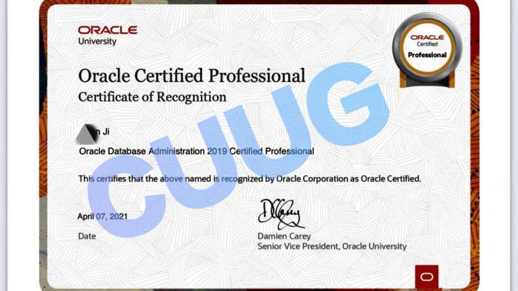CUUG Ji 同学 OCP 19c证书