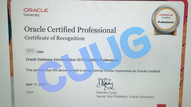 CUUG Xiao 同学 OCP 19c证书