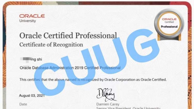 CUUG Shi 同学 OCP 19c证书