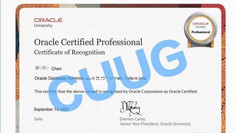 CUUG Chen 同学 OCP 19c证书